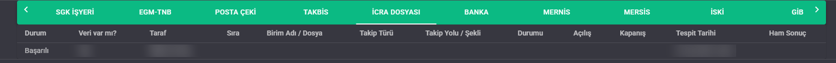 LawAst UYAP İcra Dosyası sorgu sonuç tablosu