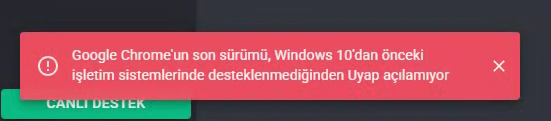 Google Chrome uyumluluk hata mesajı
