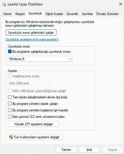 Uyumluluk modu açık - yanlış ayar