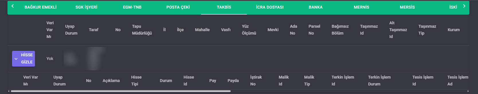 LawAst UYAP toplu sorgu Takbis sekmesi sonuçları